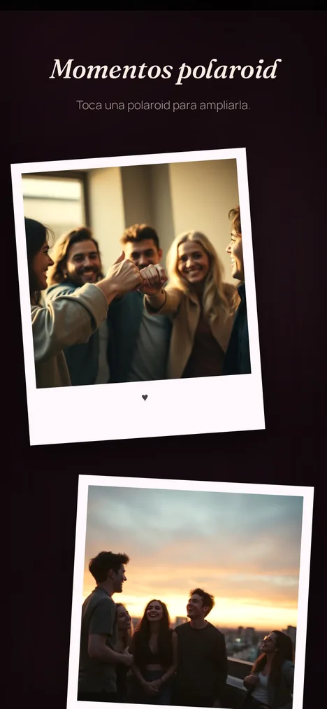 Polaroids — Recuerdos de ustedes y el grupo en marco nostálgico.