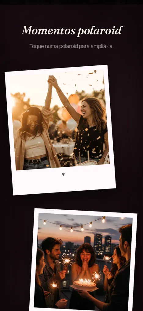 Polaroids — Memórias de quem faz aniversário em moldura nostálgica.