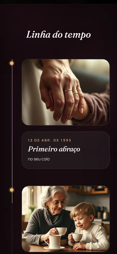 Linha do tempo — Os capítulos de você e sua avó em ordem.