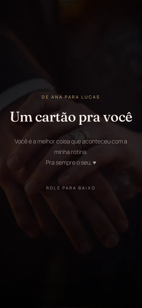 A capa — A abertura que revela a surpresa para vocês dois.